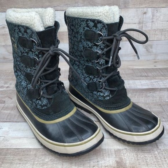 Sorel Waterproof Leather Blue Snowflake Size 8 - Picture 4 of 10